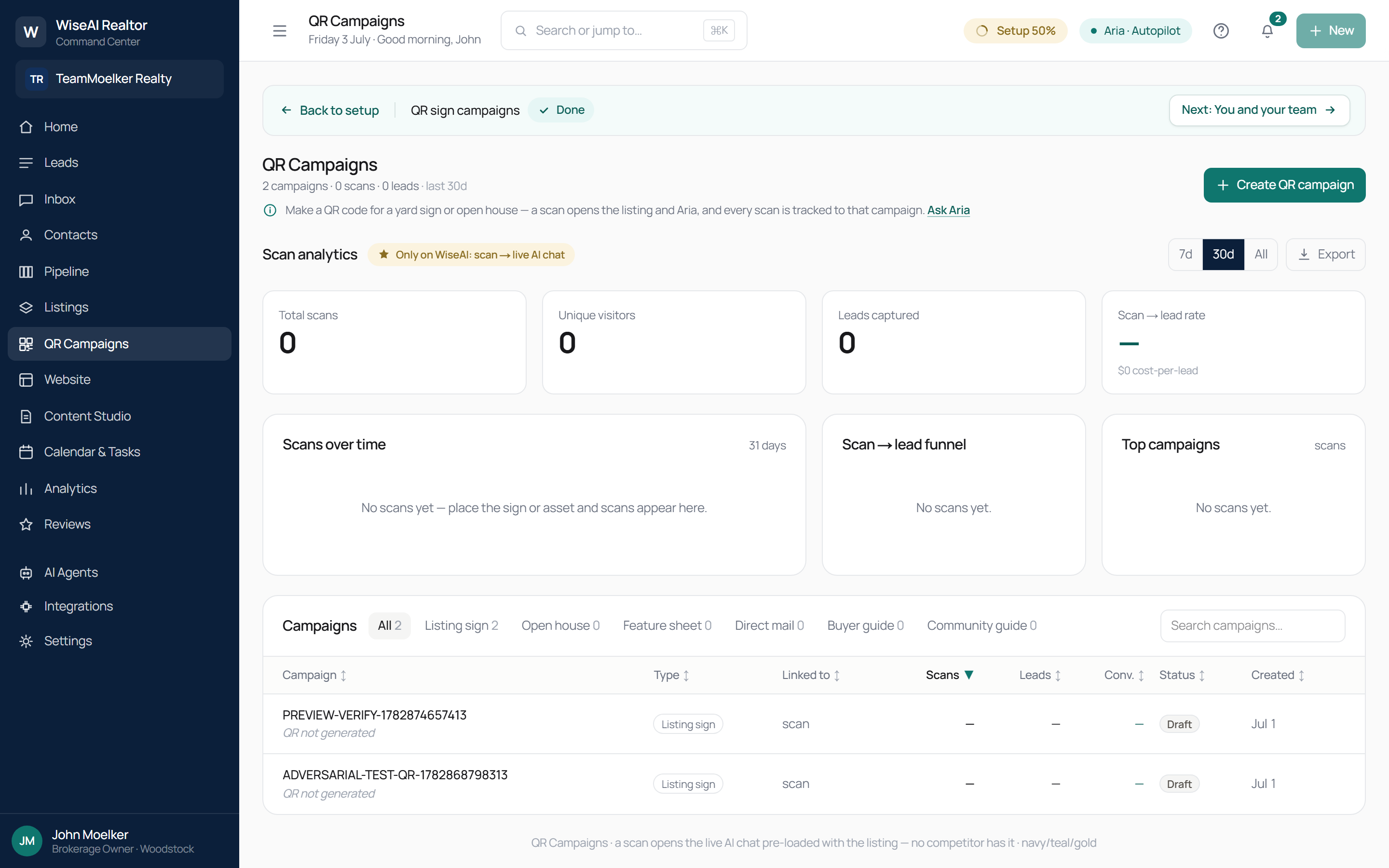 QR campaigns and scan analytics